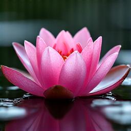 Large, purple water lily (Nymphaea) flower pads floating on the water surface, providing cover and color.